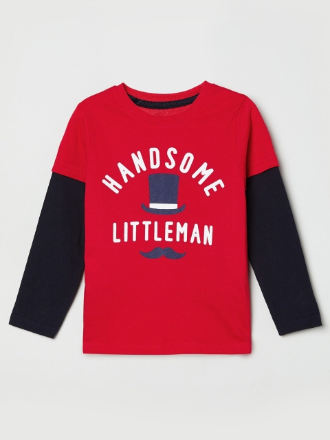 

max Boys Red Typography Printed T-shirt