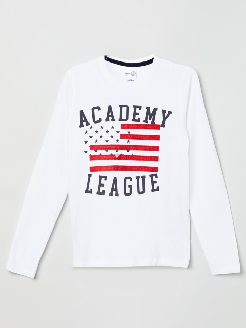 

max Boys White Red Printed Applique Pure Cotton T-shirt