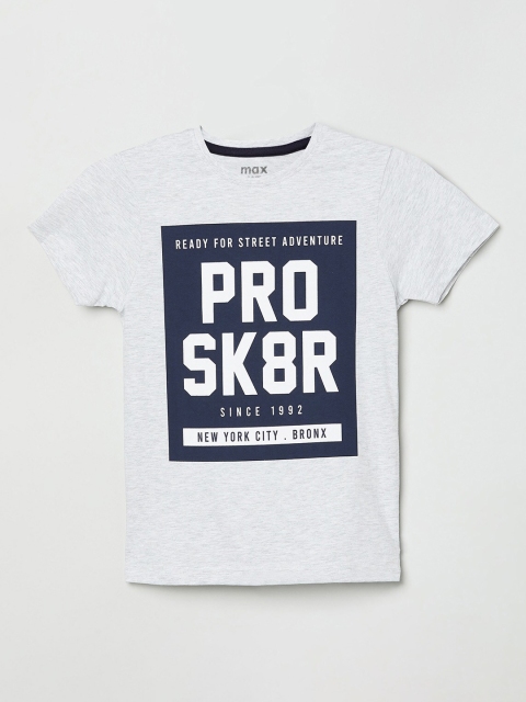 

max Boys Grey Melange Printed T-shirt