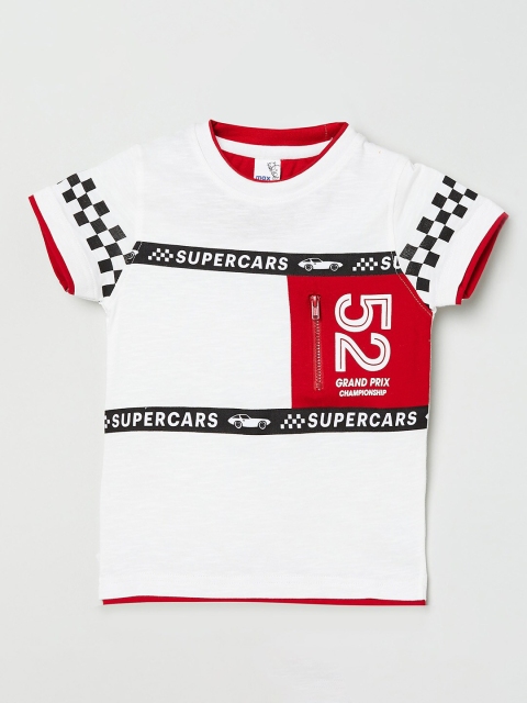 

max Boys White & Red Printed T-shirt