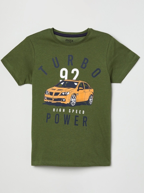

max Boys Olive Green Printed T-shirt