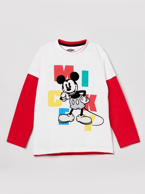 

max Boys White Red Mickey Mouse Printed Cotton Pure Cotton T-shirt