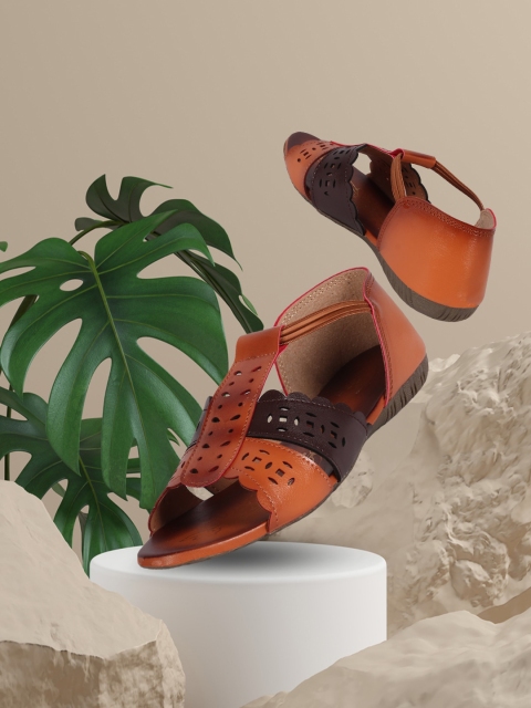 

Bella Toes Women Brown Open Toe Flats with Laser Cuts