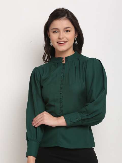 

Roly Poly Green Mandarin Collar Shirt Style Top