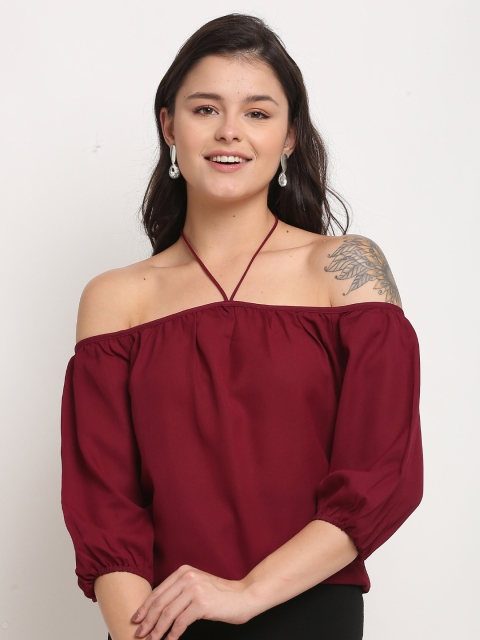 

Roly Poly Burgundy Off-Shoulder Bardot Top