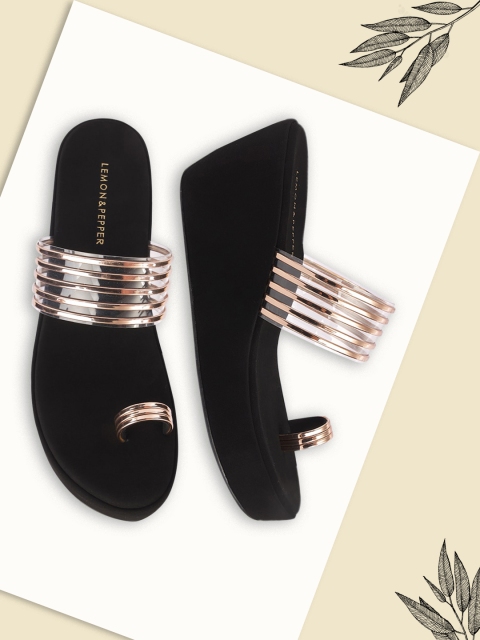 

LEMON & PEPPER Rose Gold Embellished PU Wedge Sandals