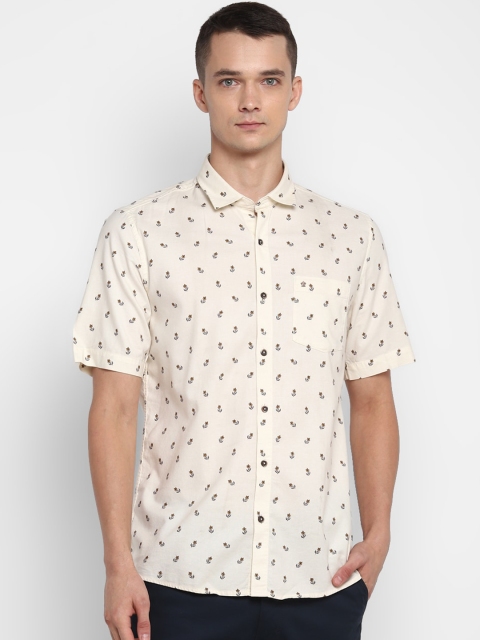 

Turtle Men Cream-Coloured Slim Fit Floral Printed Casual Shirt
