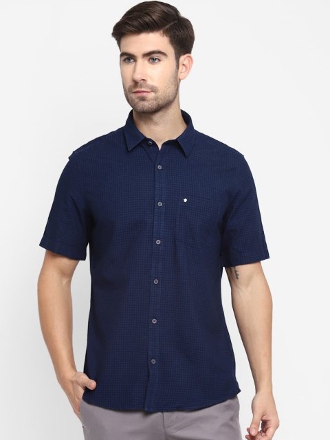 

Turtle Men Navy Blue Slim Fit Grid Tattersall Checked Casual Shirt