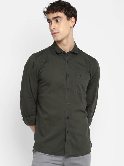 

Turtle Men Olive Green Slim Fit Opaque Casual Shirt