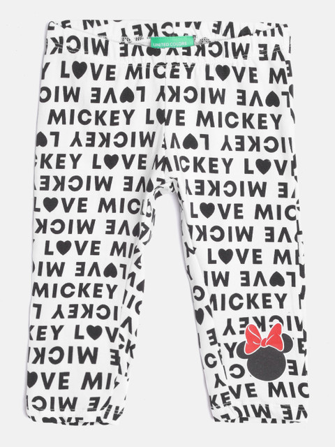 

United Colors of Benetton Girls White & Black Mickey Mouse Print Ankle-Length Leggings
