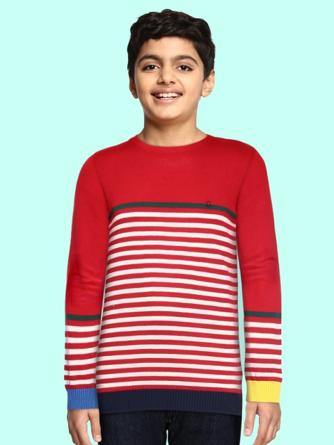 

United Colors of Benetton Boys Red & White Pure Cotton Striped Pullover