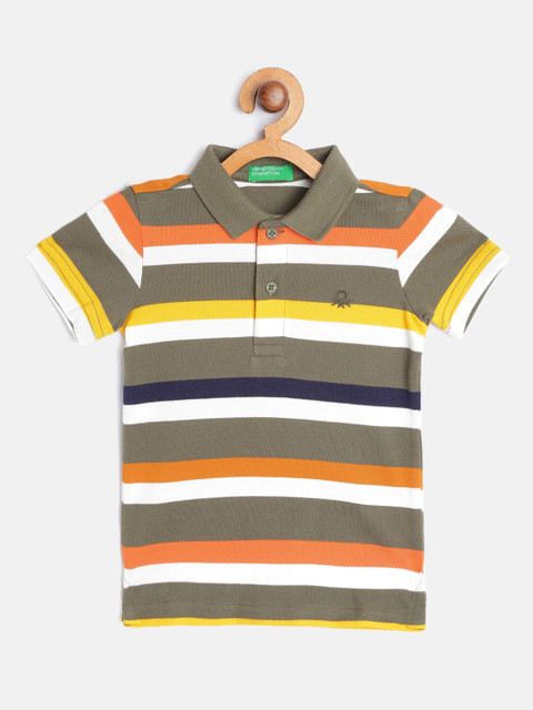 

United Colors of Benetton Boys Multicoloured Striped Cotton Polo Collar T-shirt, Multi