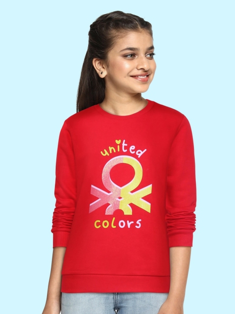

United Colors of Benetton Girls Red & Yellow Brand Logo Print Sweatshirt
