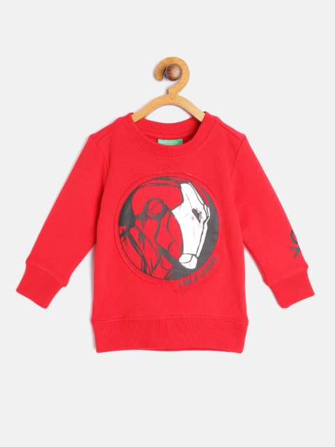 

United Colors of Benetton Boys Red & White Pure Cotton Iron Man Print Sweatshirt