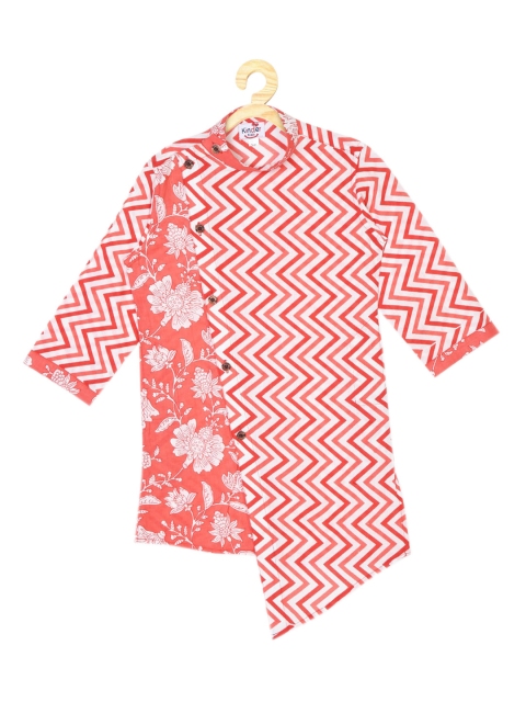 

Kinder Kids Boys Peach-Coloured Geometric Printed Pastels Kurta