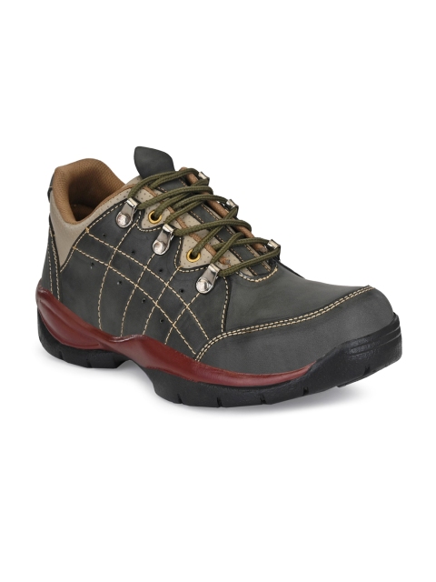 

BUCIK Men Olive Green Woven Design Trekking Shoes