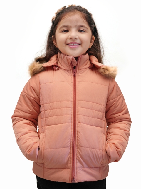 

GOJI Girls Peach-Coloured Hooded Parka Jacket