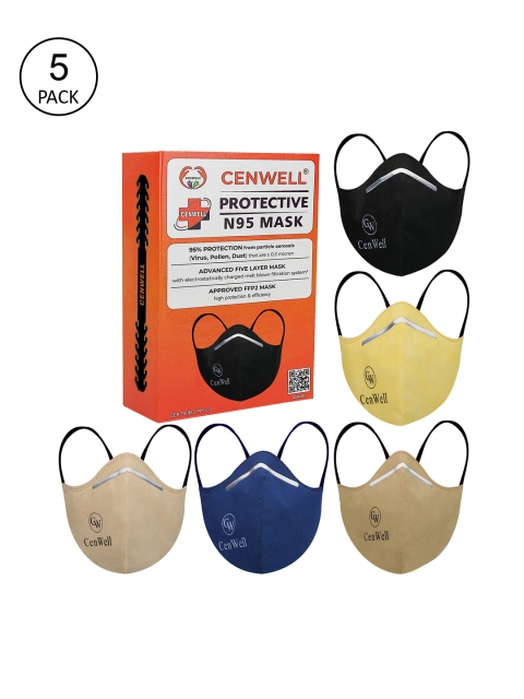 

CENWELL Unisex Multicoloured 5 Pcs 5-Ply Reusable N95 Masks, Multi