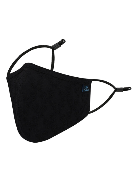 

CENWELL Unisex Black Solid Embroidered 6-Ply Reusable Pure Cotton 3D Cloth Mask