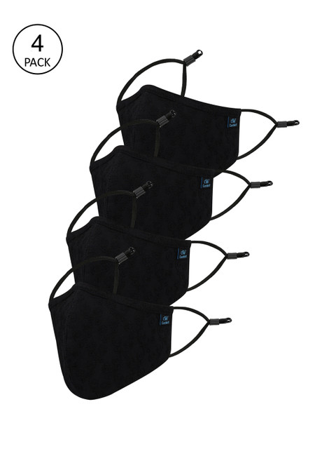 

CENWELL Unisex Pack Of 4 Black Solid 6-Ply Reusable Pure Cotton 3D Cloth Masks