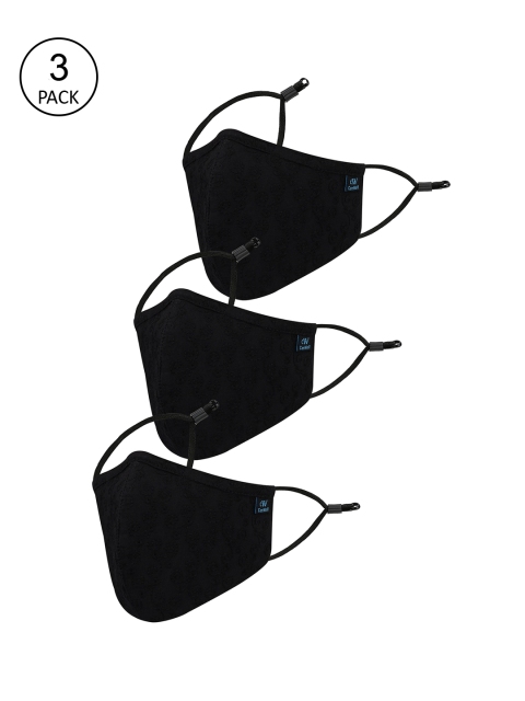 

CENWELL Unisex Pack Of 3 Black Solid 6-Ply Reusable Pure Cotton 3D Cloth Masks