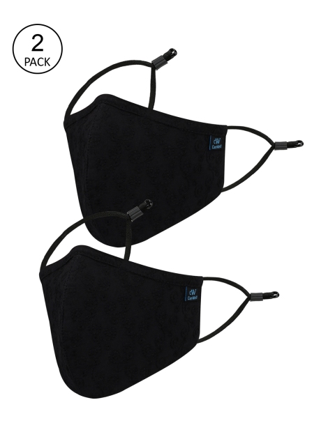 

CENWELL Unisex Set Of 2 Black Solid 6-Ply Reusable Pure Cotton Outdoor Cloth Masks