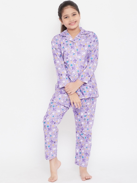 

KYDZI Girls Purple & White Printed Night suit