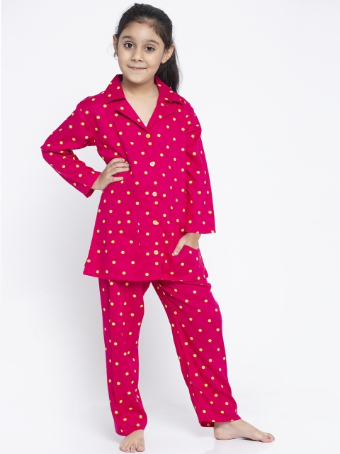 

KYDZI Girls Magenta & Yellow Printed Night suit