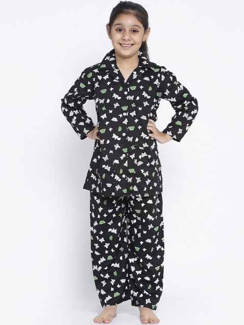 

KYDZI Girls Black & White Printed Night suit