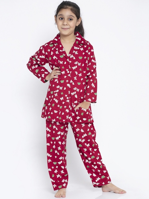 

KYDZI Girls Maroon & White Printed Night suit