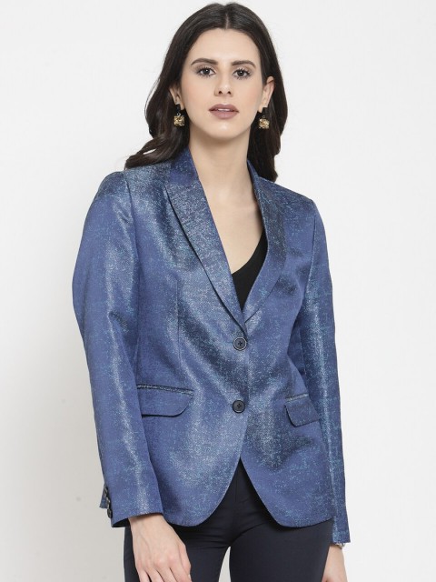 

AUDSTRO Women Blue Solid Single-Breasted Party Blazer