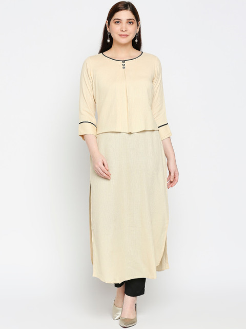 

Kuber Studio Women Cream-Coloured & Black Layered Kurta with Trousers
