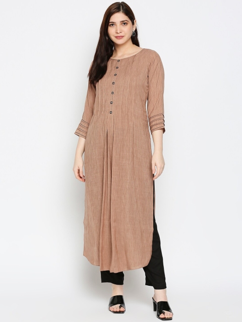 

Kuber Studio Women Brown & Black Pleated Kurta with Trousers