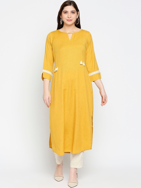 

Kuber Studio Women Yellow & Cream-Coloured Pleated Kurta with Trousers