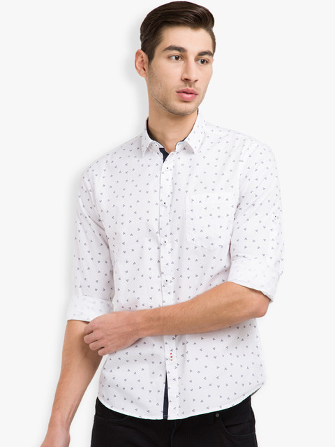 

HIGHLANDER Men White Slim Fit Printed Casual Shirt