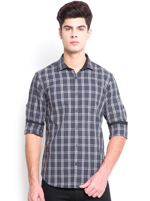 

HIGHLANDER Men Grey Slim Fit Checked Casual Shirt