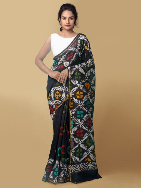 

Unnati Silks Women Black & White Pure Batik Chanderi Sico Sustainable Saree