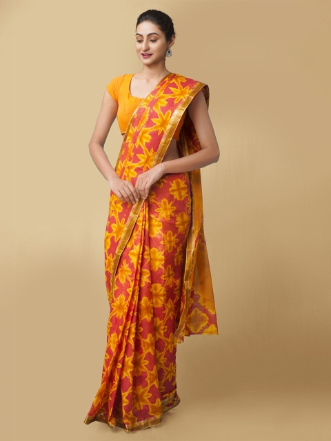 

Unnati Silks Women Yellow & Red Pure Shibori Cotton Sustainable Saree