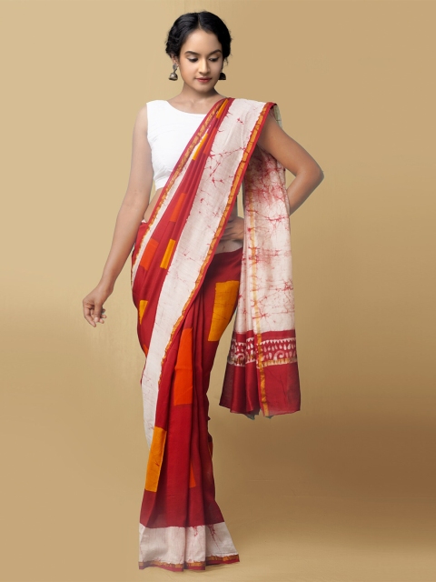 

Unnati Silks Women Maroon & Yellow Pure Shibori Cotton Sustainable Saree