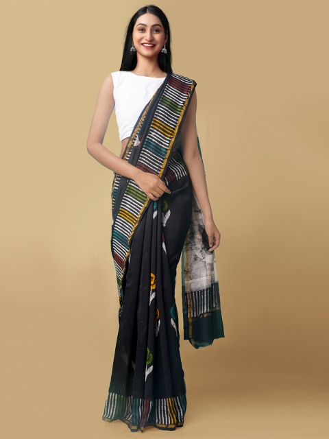 

Unnati Silks Women Black & White Pure Batik Chanderi Sico Sustainable Saree