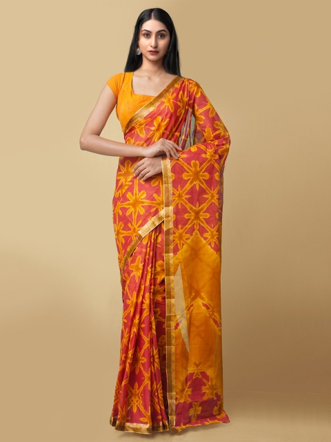 

Unnati Silks Women Red & Yellow Pure Shibori Cotton Sustainable Saree