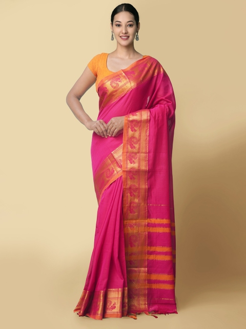 

Unnati Silks Pink & Gold-Toned Woven Design Pure Cotton Narayan Peth Saree