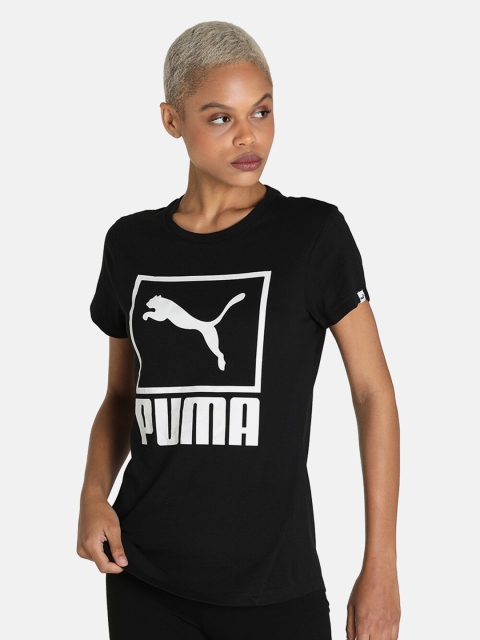 

Puma Women Black & White Brand Logo Printed T-shirt