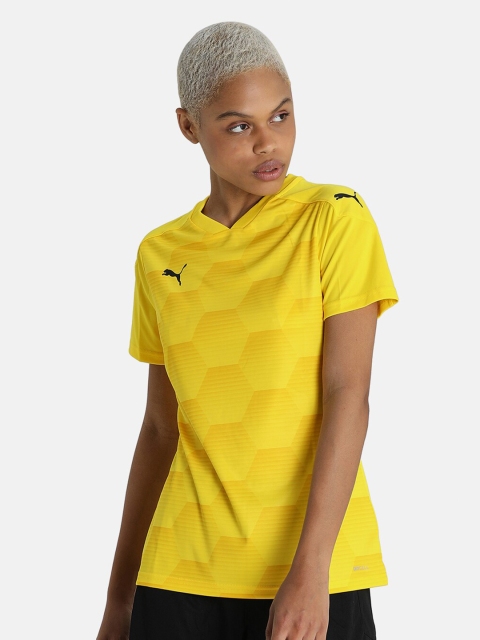 

Puma Women Yellow Printed V-Neck T-shirt