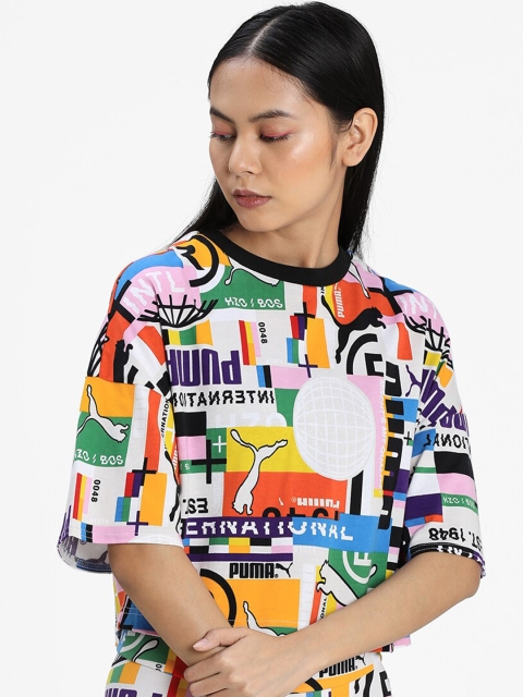 

Puma Women White Typography Printed T-shirt