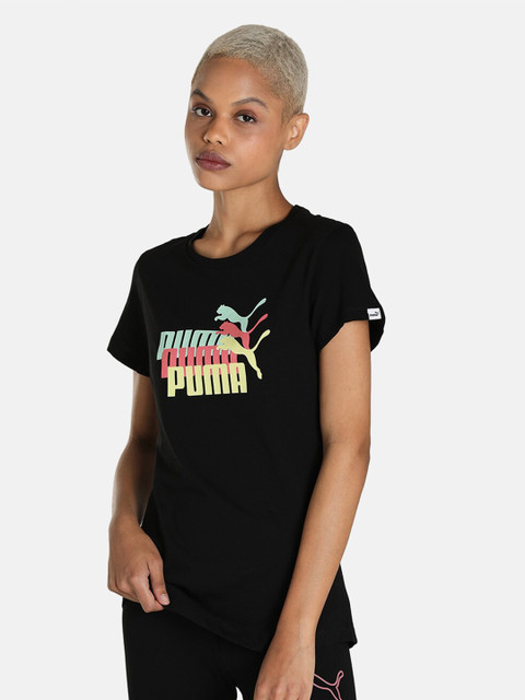 

Puma Women Black Brand Logo Printed T-shirt