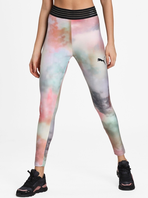 

Puma Women White & Pink Printed Evide Luminant Cat Logo Tights
