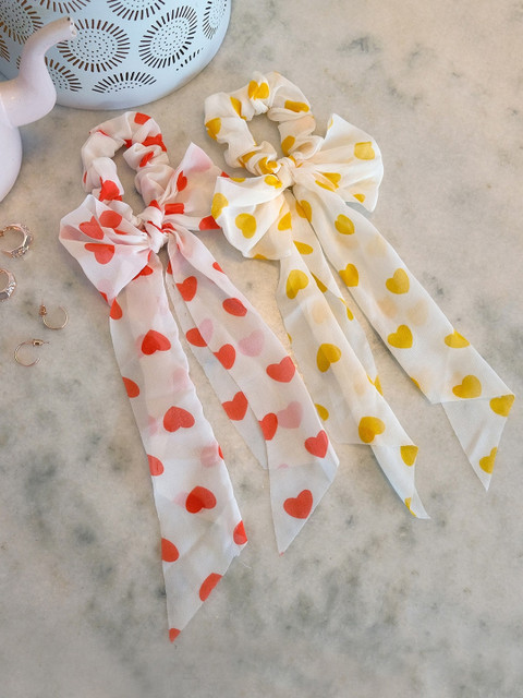 

Ayesha Women Yellow & Red Set of 2 Heart Printed Bow Scrunchies