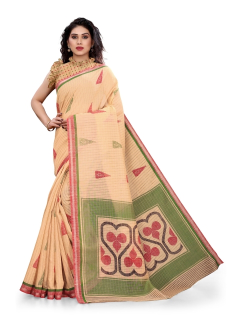 

KALINI Cream-Coloured & Green Printed Saree