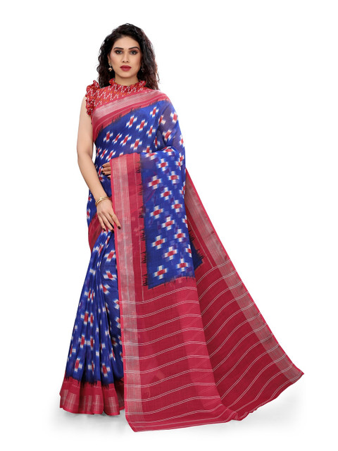 

KALINI Blue & White Geometric Printed Saree